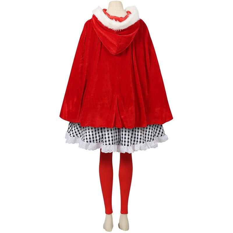 Astricos New Christmas Halloween Black and White Checked Cloak Dress Set - Astricos