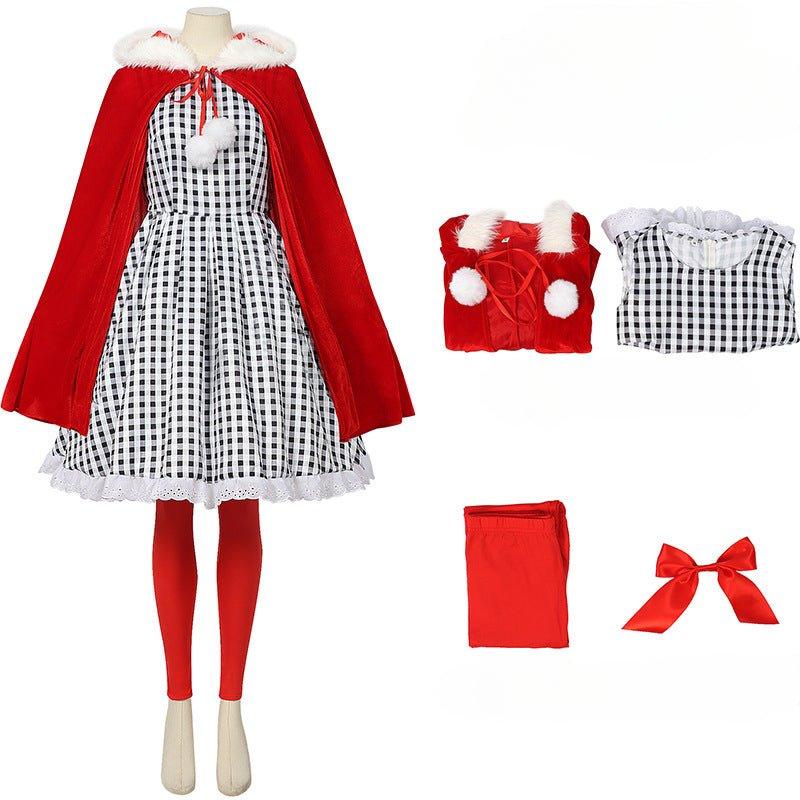 Astricos New Christmas Halloween Black and White Checked Cloak Dress Set - Astricos