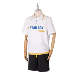 Stylish Jesse Cosplay Costume from Light And Night Anime - White T-shirt and Black Shorts Set - Astricos