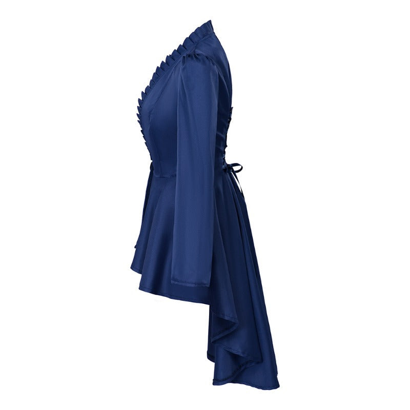 Elegant Vintage Gothic Long Sleeve High-Low Dress – Women's Medieval Cosplay Bodycon Costume - Astricos