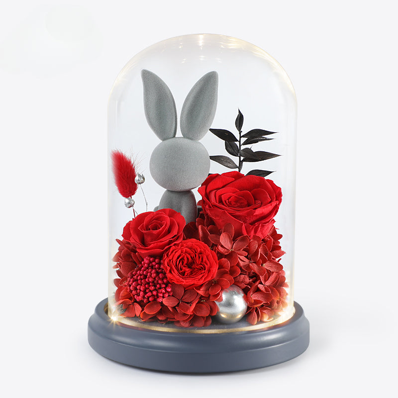 Astricos Timeless Love Eternal Flower Gift - Exquisite Rose Bouquet with Cute Bear and Bunny for Special Occasions - Astricos