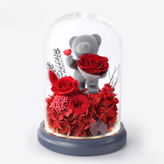 Astricos Timeless Love Eternal Flower Gift - Exquisite Rose Bouquet with Cute Bear and Bunny for Special Occasions - Astricos