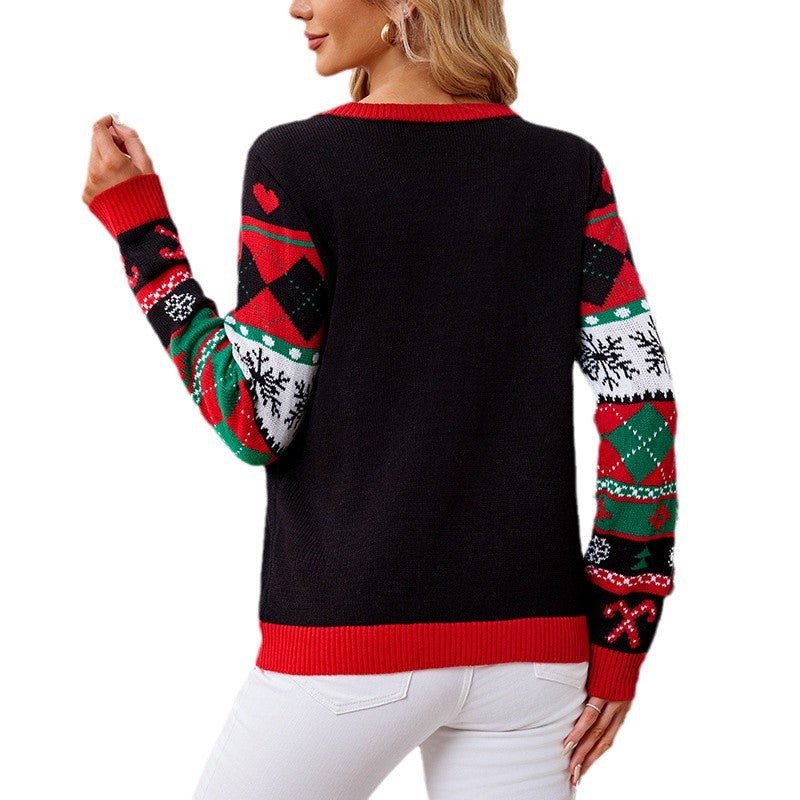 3D Reindeer Sequin Christmas Sweater - Astricos Cozy Knit Pullover with Pom-Poms and Embroidery - Astricos