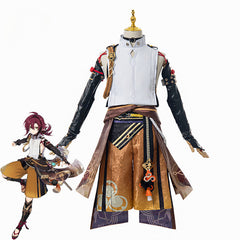 Astricos Genshin Impact Shikanoin Heizou Cosplay Costume - Authentic Brown Men's Uniform Set - Astricos