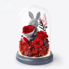 Astricos Timeless Love Eternal Flower Gift - Exquisite Rose Bouquet with Cute Bear and Bunny for Special Occasions - Astricos