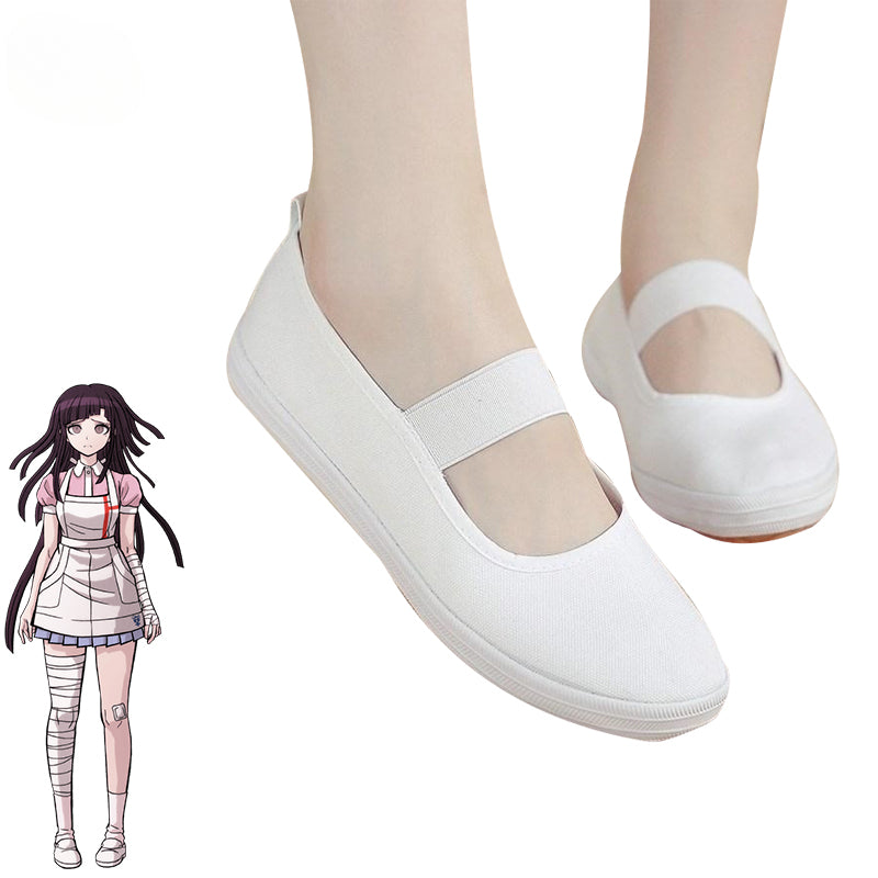 Astricos Danganronpa 2 Mikan Tsumiki Cosplay Shoes - White School Sport Shoes for Gymnastics, Dance, and Performances - Astricos