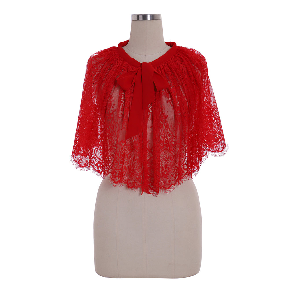 Stunning Red Lace Cape - Perfect for Wicca, Medieval, and Halloween Parties - Astricos