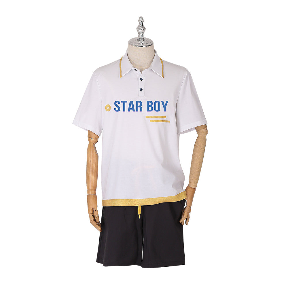 Stylish Jesse Cosplay Costume from Light And Night Anime - White T-shirt and Black Shorts Set - Astricos