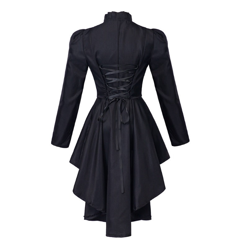 Elegant Gothic High-Low Cocktail Dress – Women's Medieval Cosplay Long Sleeve Bodycon Costume - Astricos