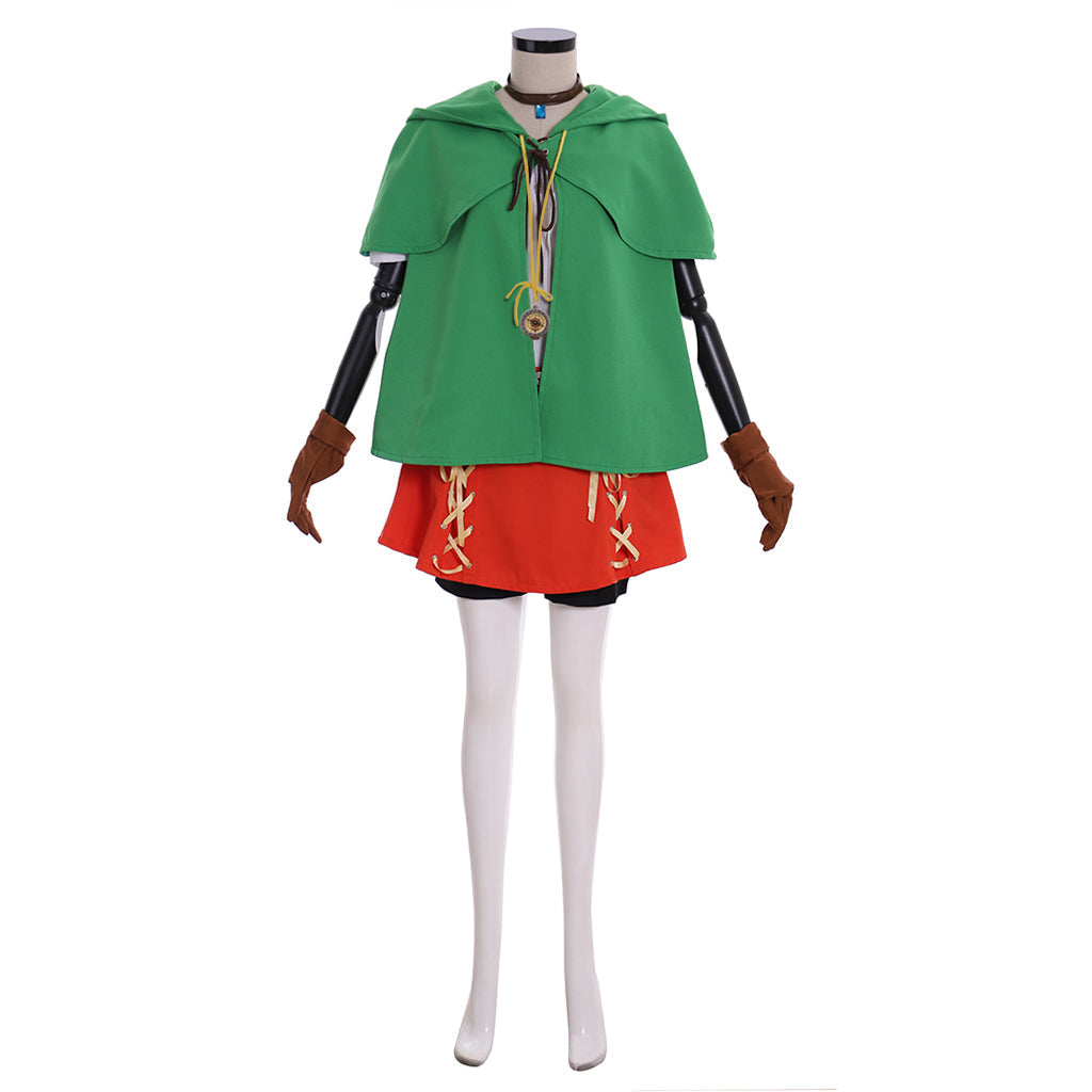 Astricos Linkle Cosplay Elf Costume Full Set with Green Cloak, Shirt, Pants, Skirt - Astricos