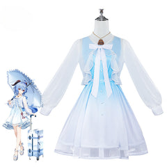 Stunning Astricos Genshin Impact Ganyu Dress - Blue and White Gradient Elegant Women's Cosplay Costume for Halloween - Astricos