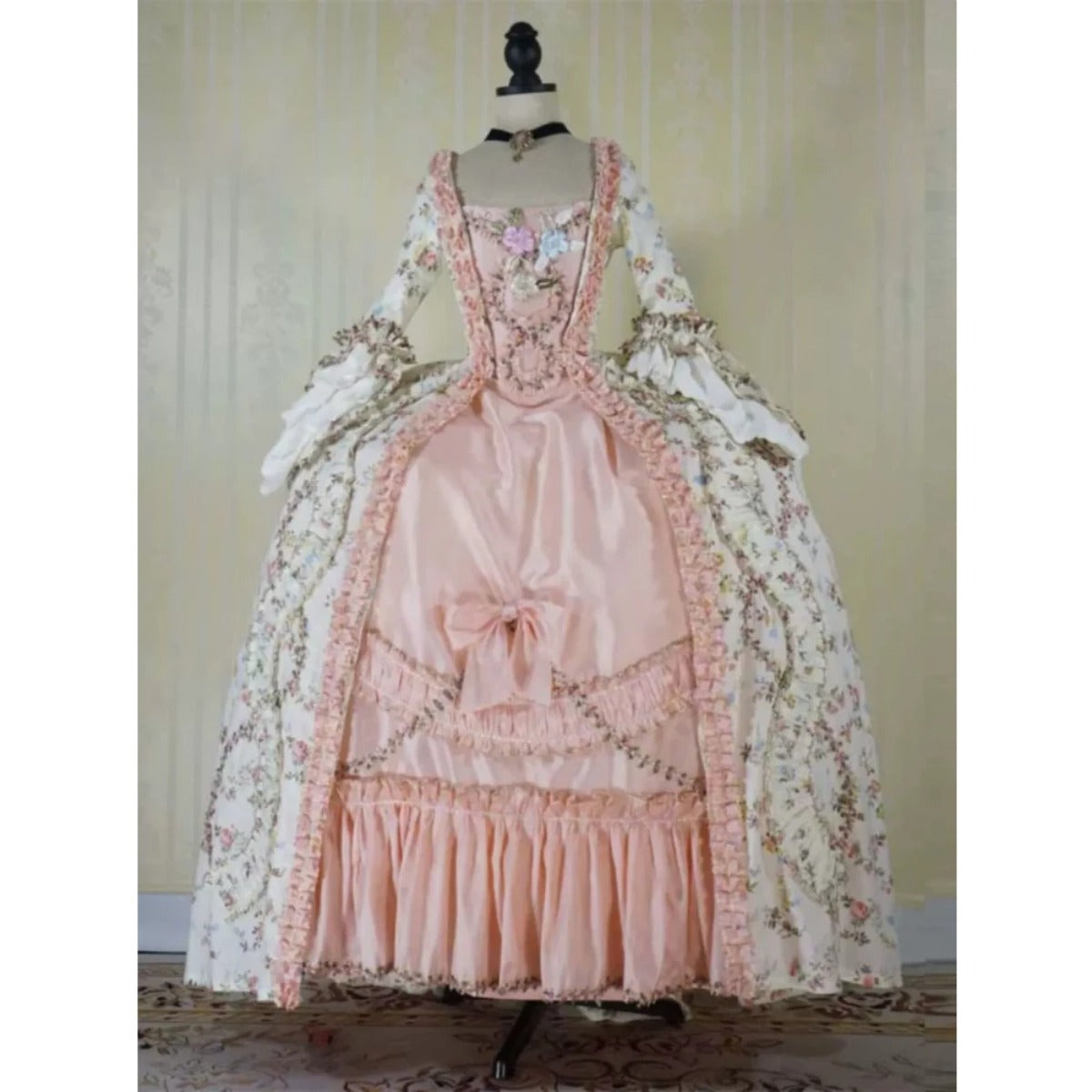 Elegant Renaissance Pink Floral Dress - French Style Rococo Princess Ball Gown by Astricos - Astricos