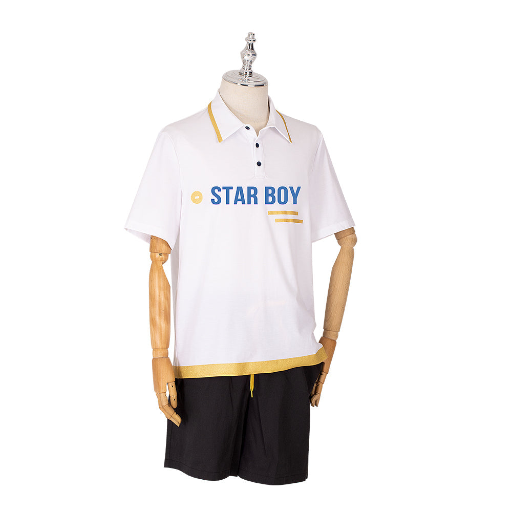 Stylish Jesse Cosplay Costume from Light And Night Anime - White T-shirt and Black Shorts Set - Astricos