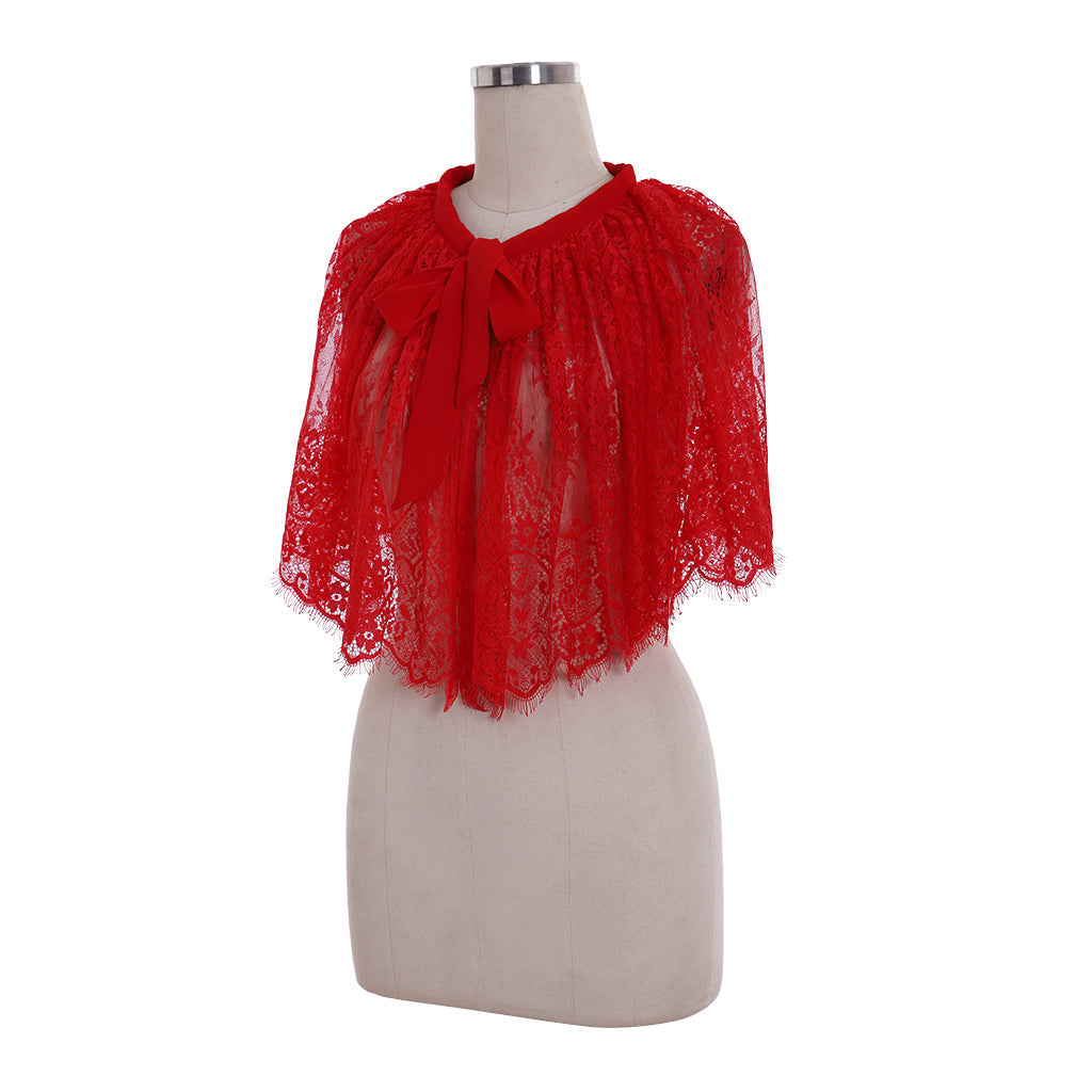 Stunning Red Lace Cape - Perfect for Wicca, Medieval, and Halloween Parties - Astricos