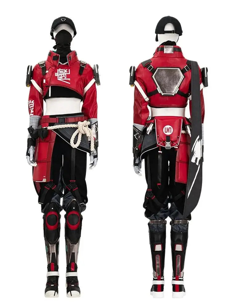 Astricos Apex Legends Wraith Skin Red Leather Coat and Accessories Full Set for Cosplay and Parties - Astricos