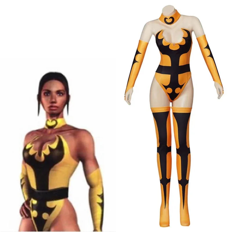 Astricos Tanya Cosplay Costume | Mortal Kombat X Inspired Yellow Jumpsuit with Gloves & Stockings - Astricos