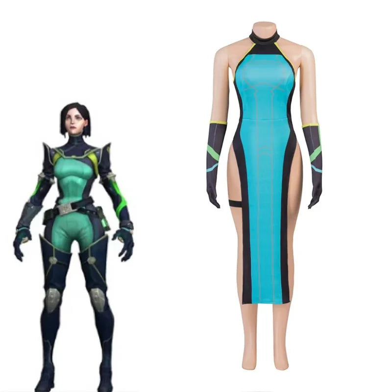 Astricos Viper Cosplay Costume - Bold Green Dress with Gloves and Socks for Halloween - Astricos