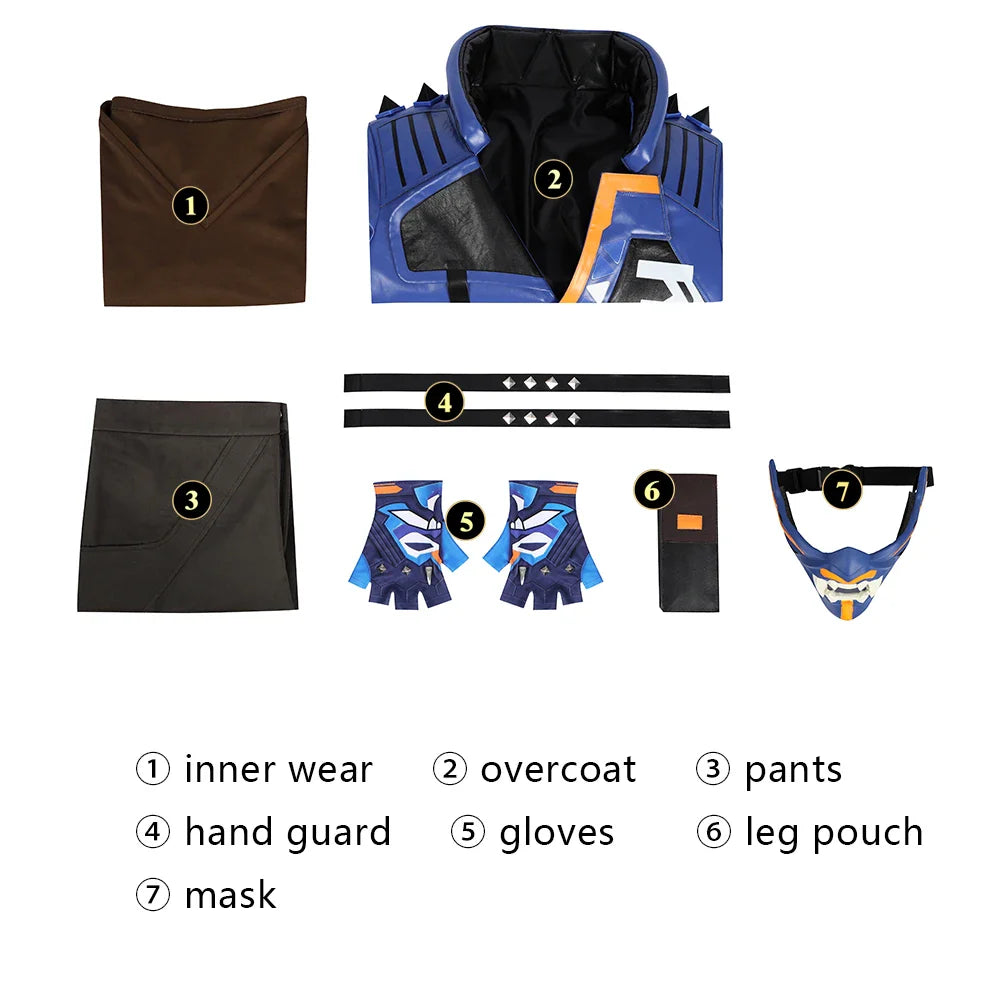 Astricos Yoru Cosplay Costume for Men - Fantasia Blue Jacket Top Pants Mask Full Set for Halloween Parties - Astricos