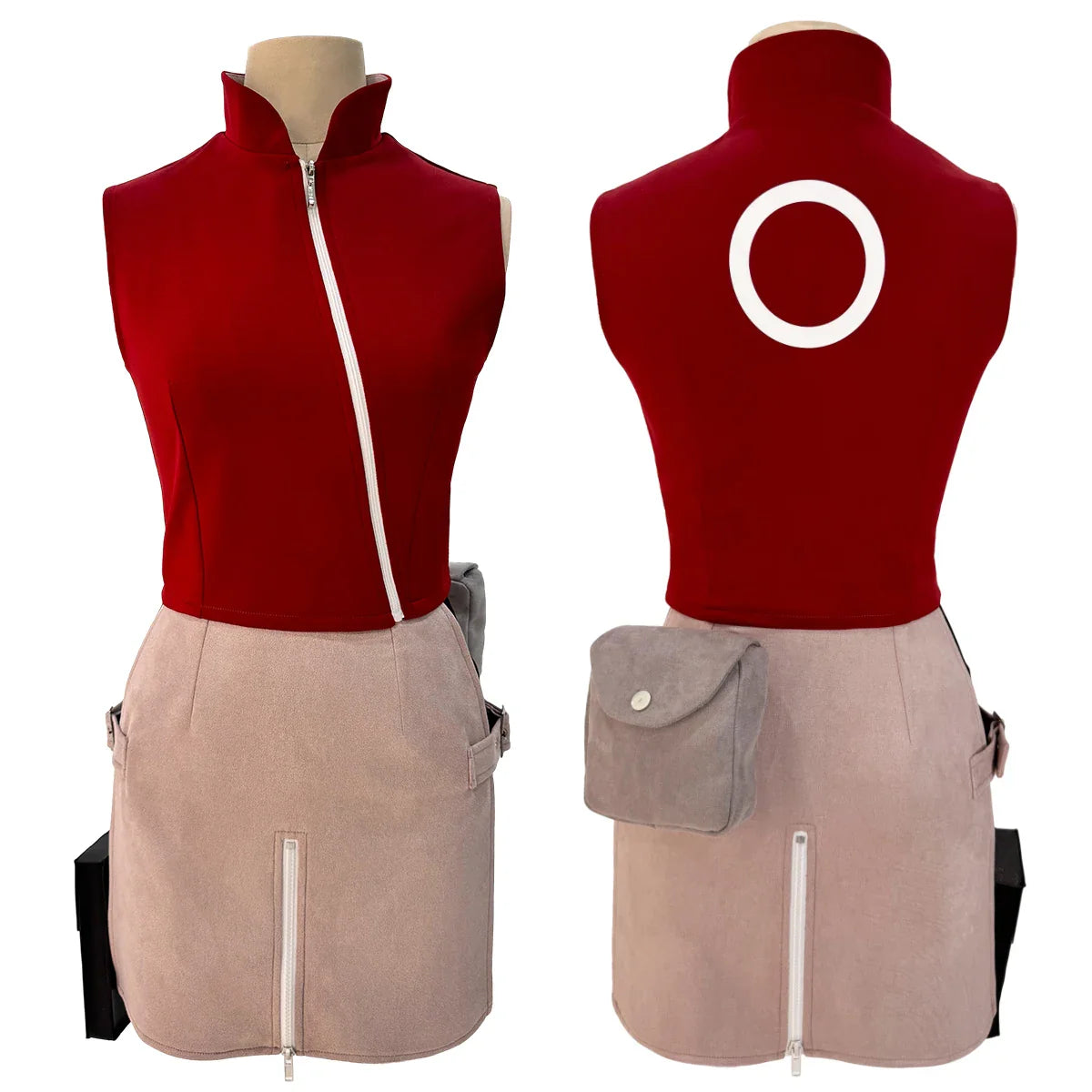 ASTRICOS Anime Haruno Sakura Cosplay Costume Set - Top, Skirt, Shorts, Pouch - Perfect for Halloween, Thanksgiving, Christmas - Astricos