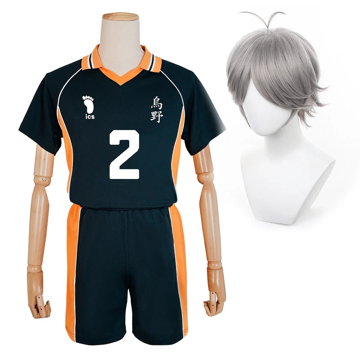 Astricos Anime Sugawara Koushi Jerseys NO.2 Cosplay Costume Wig KARASUNO High School Volleyball Uniform Top Short Rose Net - Astricos