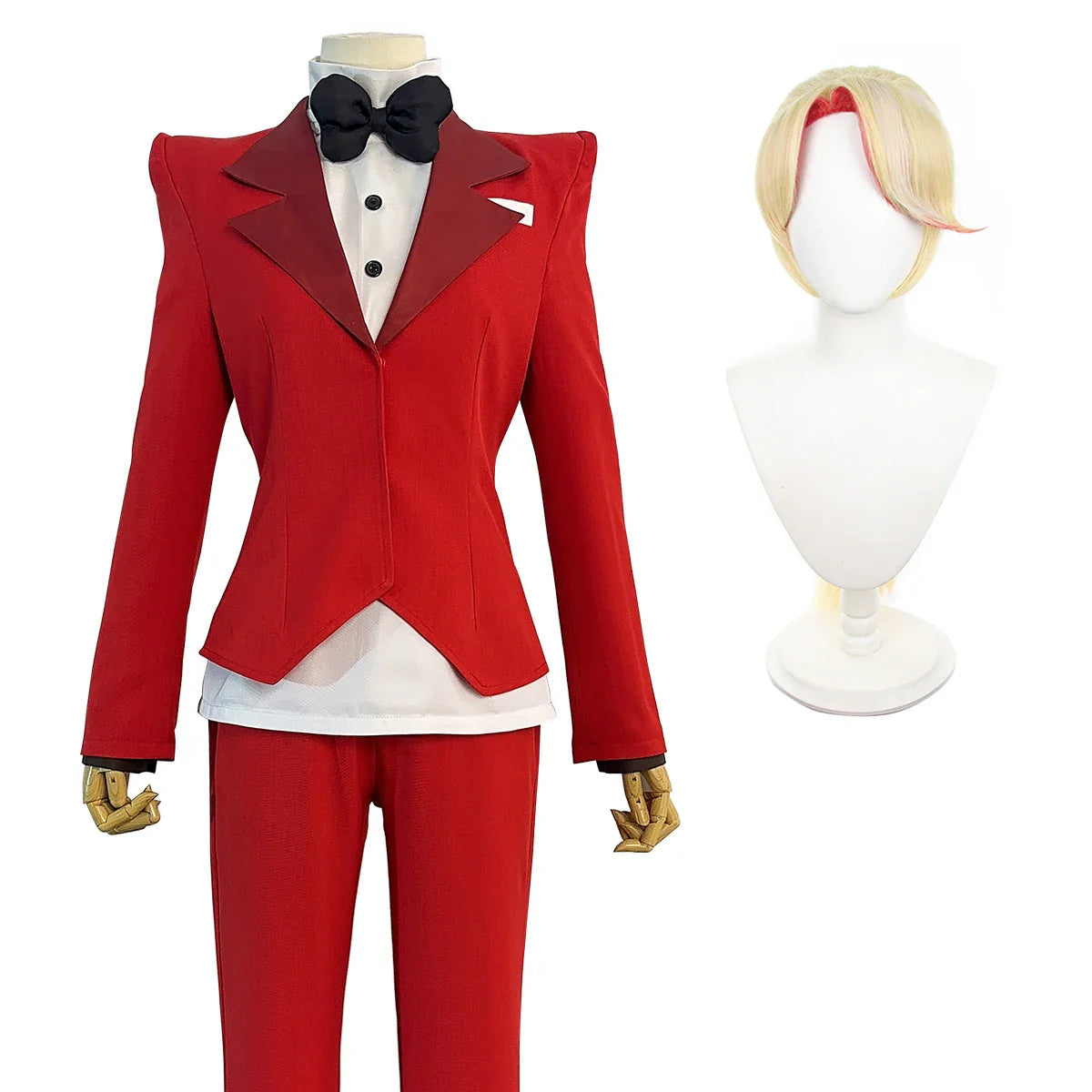 Astricos Anime Charlie Morningstar Cosplay Outfit with Wig, Shoulder Pads, Pants, Shirt, and Bowtie for Halloween or Conventions - Astricos