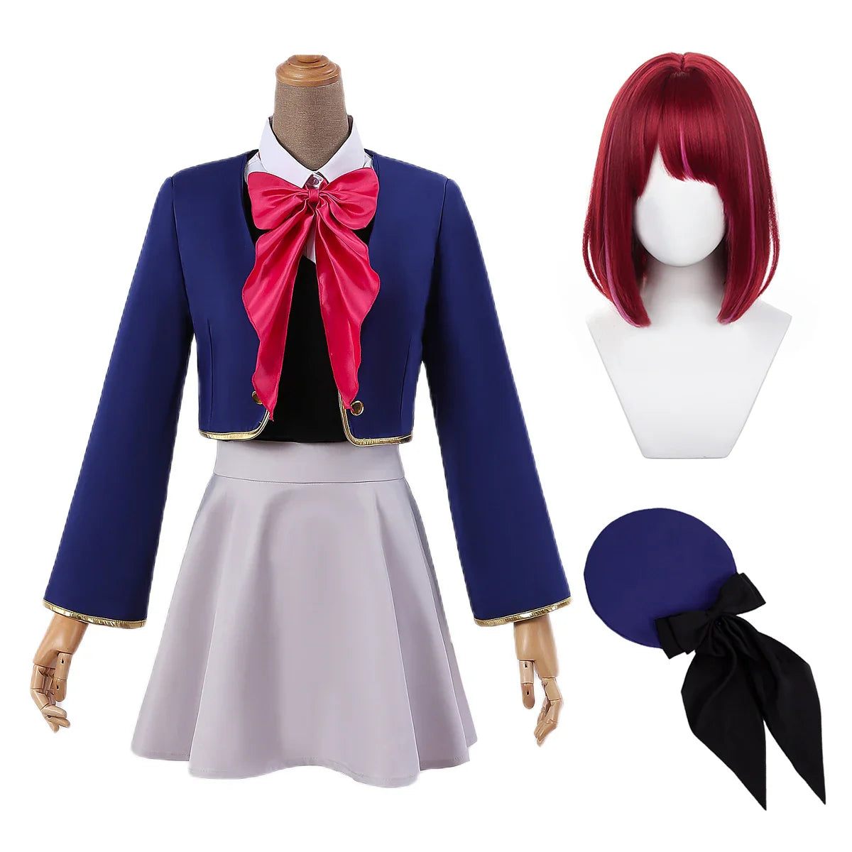 Astricos Anime Arima Kana Cosplay Costume School Uniform Dress Hat Blue Jacket Skirt Rose Net Synthetic Fiber Gift - Astricos