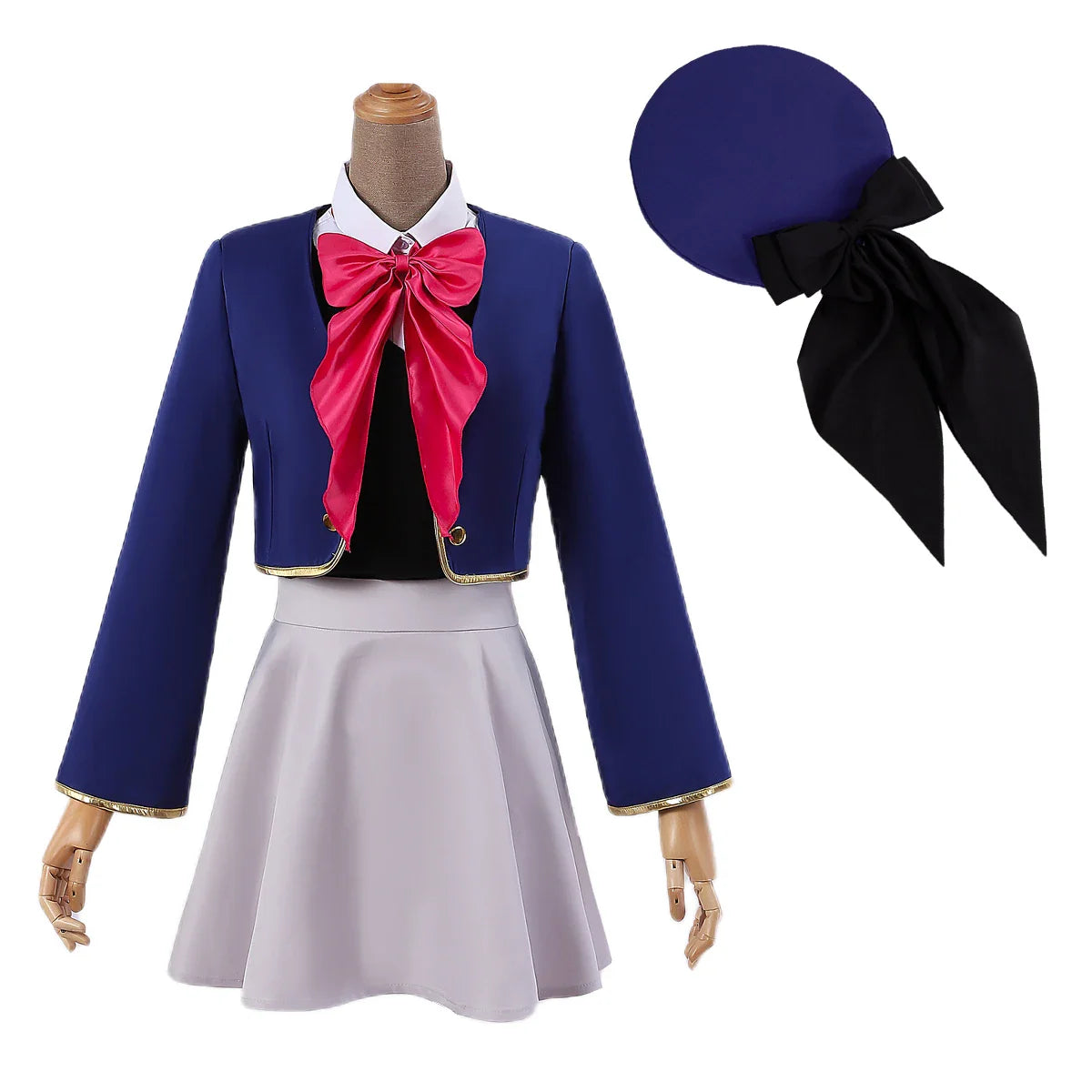 Astricos Anime Arima Kana Cosplay Costume School Uniform Dress Hat Blue Jacket Skirt Rose Net Synthetic Fiber Gift - Astricos