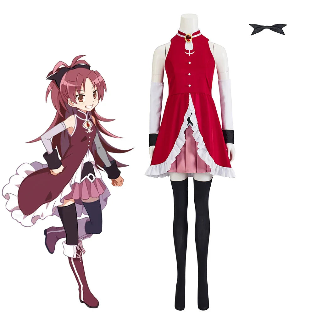 Astricos Kyoko Sakura Cosplay Magical Girl Costume for Women - Sexy Uniform Skirt Combat Dress Suit for Halloween, Carnival, Comic Con - Astricos