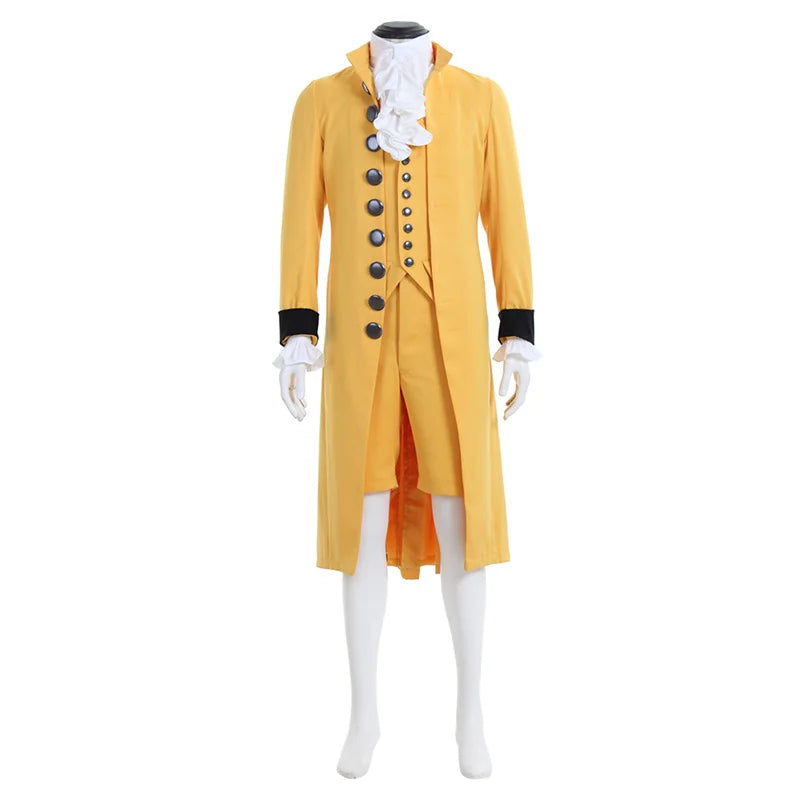 Men's Astricos Steampunk Victorian Rococo Noble Costume - Elegant Yellow Colonial Frock Coat & Waistcoat - Astricos