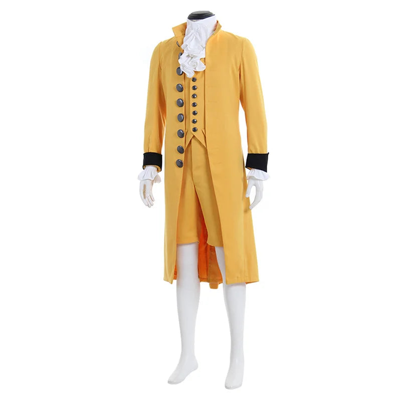 Men's Astricos Steampunk Victorian Rococo Noble Costume - Elegant Yellow Colonial Frock Coat & Waistcoat - Astricos