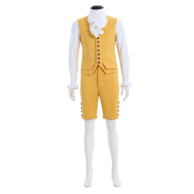 Men's Astricos Steampunk Victorian Rococo Noble Costume - Elegant Yellow Colonial Frock Coat & Waistcoat - Astricos