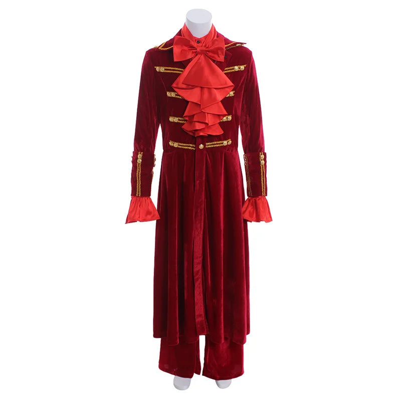 Elegant Astricos Medieval Renaissance Red Ruffle Shirt & Pants Set - Noble Prince Fashion for Men - Astricos