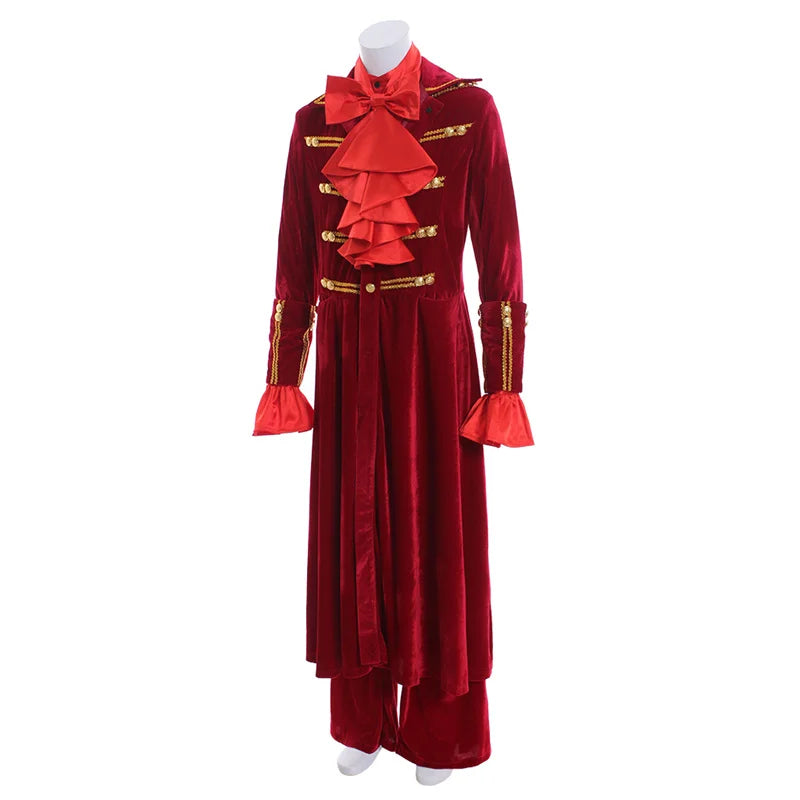 Elegant Astricos Medieval Renaissance Red Ruffle Shirt & Pants Set - Noble Prince Fashion for Men - Astricos