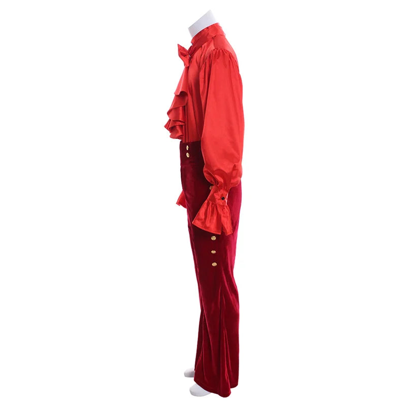 Elegant Astricos Medieval Renaissance Red Ruffle Shirt & Pants Set - Noble Prince Fashion for Men - Astricos