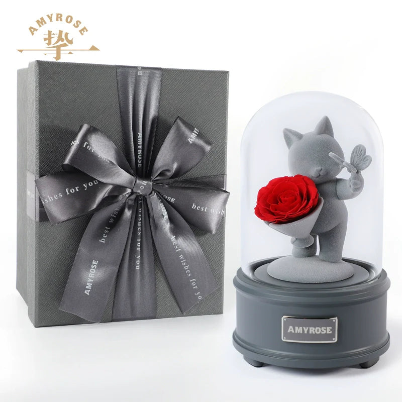 Astricos Timeless Love Eternal Flower Gift - Exquisite Rose Bouquet with Cute Bear and Bunny for Special Occasions - Astricos