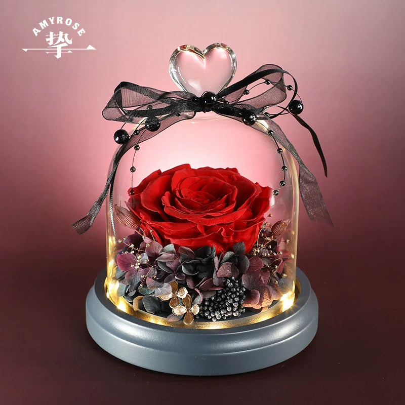 Astricos Timeless Preserved Rose Glass Dome Heart-Shaped Bouquet - Exquisite Valentine's Day Gift for Her - Astricos