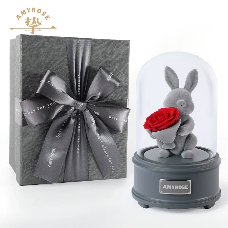 Astricos Timeless Love Eternal Flower Gift - Exquisite Rose Bouquet with Cute Bear and Bunny for Special Occasions - Astricos