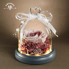 Astricos Timeless Preserved Rose Glass Dome Heart-Shaped Bouquet - Exquisite Valentine's Day Gift for Her - Astricos