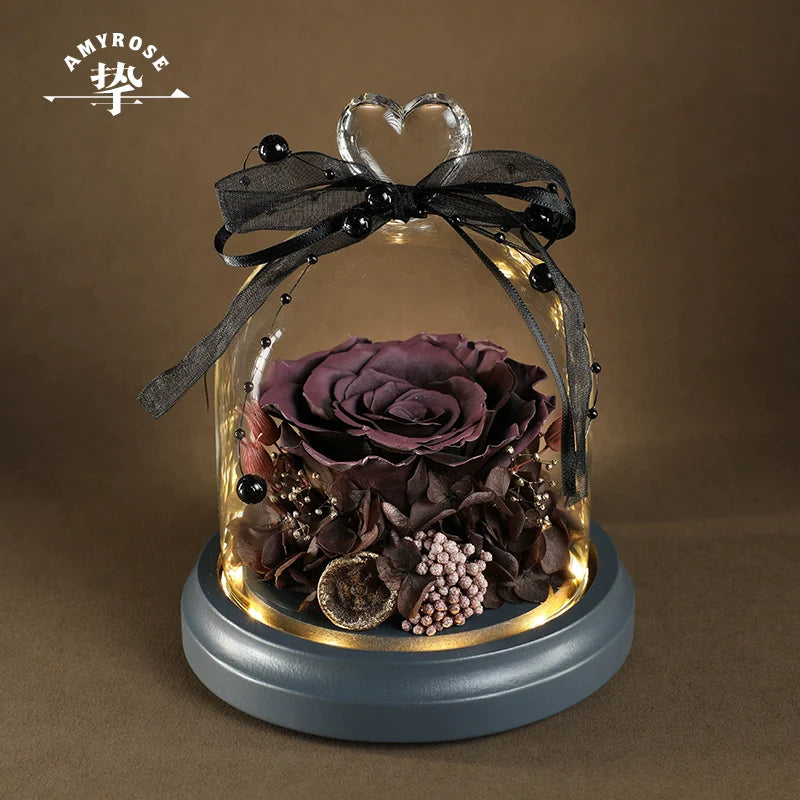 Astricos Timeless Preserved Rose Glass Dome Heart-Shaped Bouquet - Exquisite Valentine's Day Gift for Her - Astricos