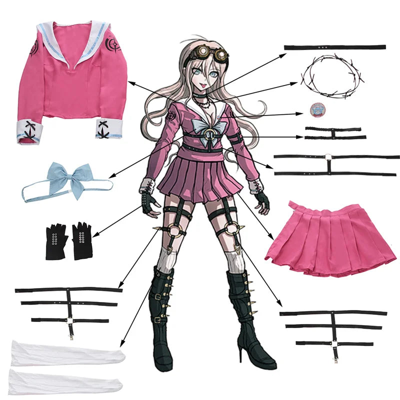 Astricos Danganronpa Miu Iruma Cosplay Costume Women Pink School Uniform Set - Astricos