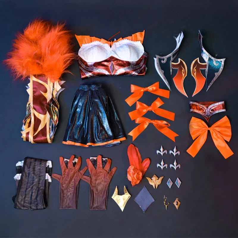 Astricos High Noon Shadow Evelynn Cosplay Costume - Women's Orange Dress Full Set - Astricos