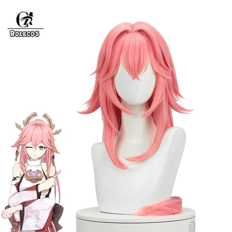 Astricos Yae Miko Cosplay Wig - 80cm Long Pink Straight Synthetic Hairpiece for Genshin Impact Fans - Astricos