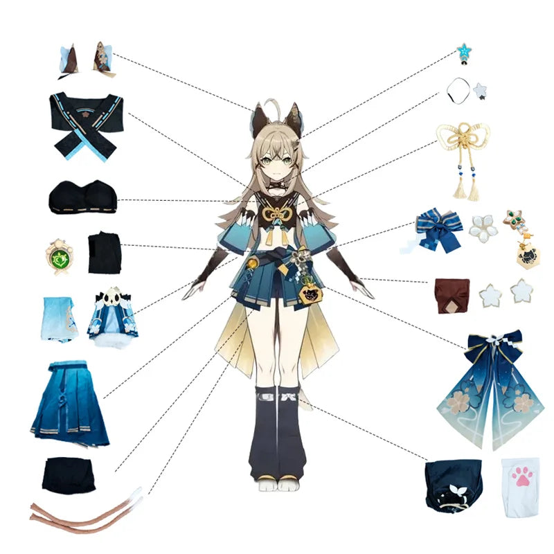 Astricos Cosplay Costume - Genshin Impact Kirara Cat Style Uniform for Women - Full Set Halloween Costume - Astricos