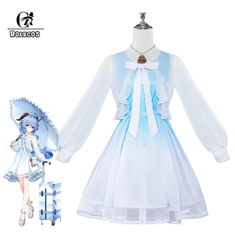 Stunning Astricos Genshin Impact Ganyu Dress - Blue and White Gradient Elegant Women's Cosplay Costume for Halloween - Astricos