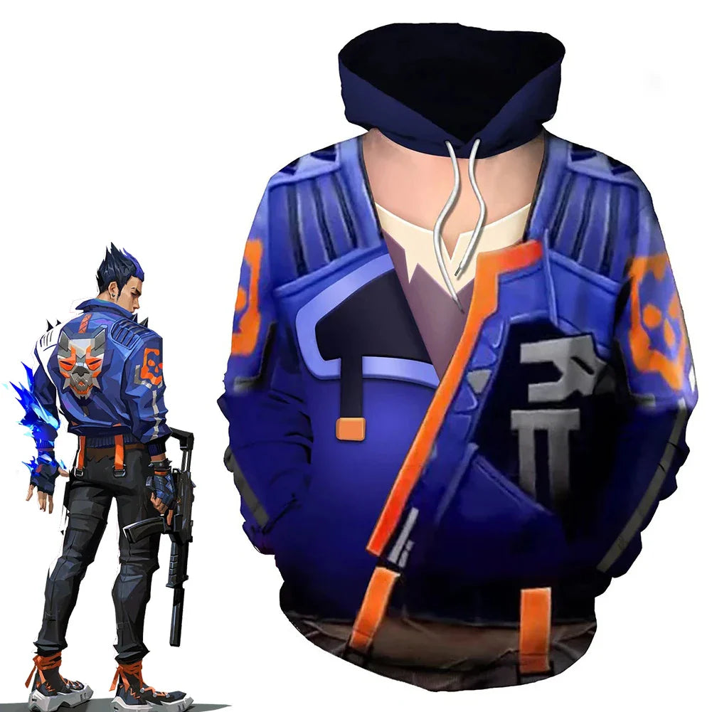 Astricos Game Valorant Yoru Cosplay Costume Unisex 3D Hoodie Sweatshirt Punk Hip-Hop Pullover for Halloween Carnival Parties - Astricos