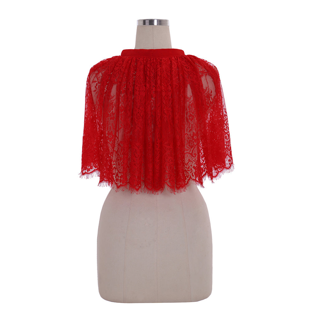 Stunning Red Lace Cape - Perfect for Wicca, Medieval, and Halloween Parties - Astricos