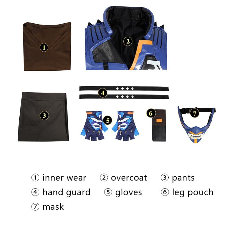 Astricos Yoru Kiritani Ryō VALORANT Cosplay Costume Set with Accessories for Men - Astricos