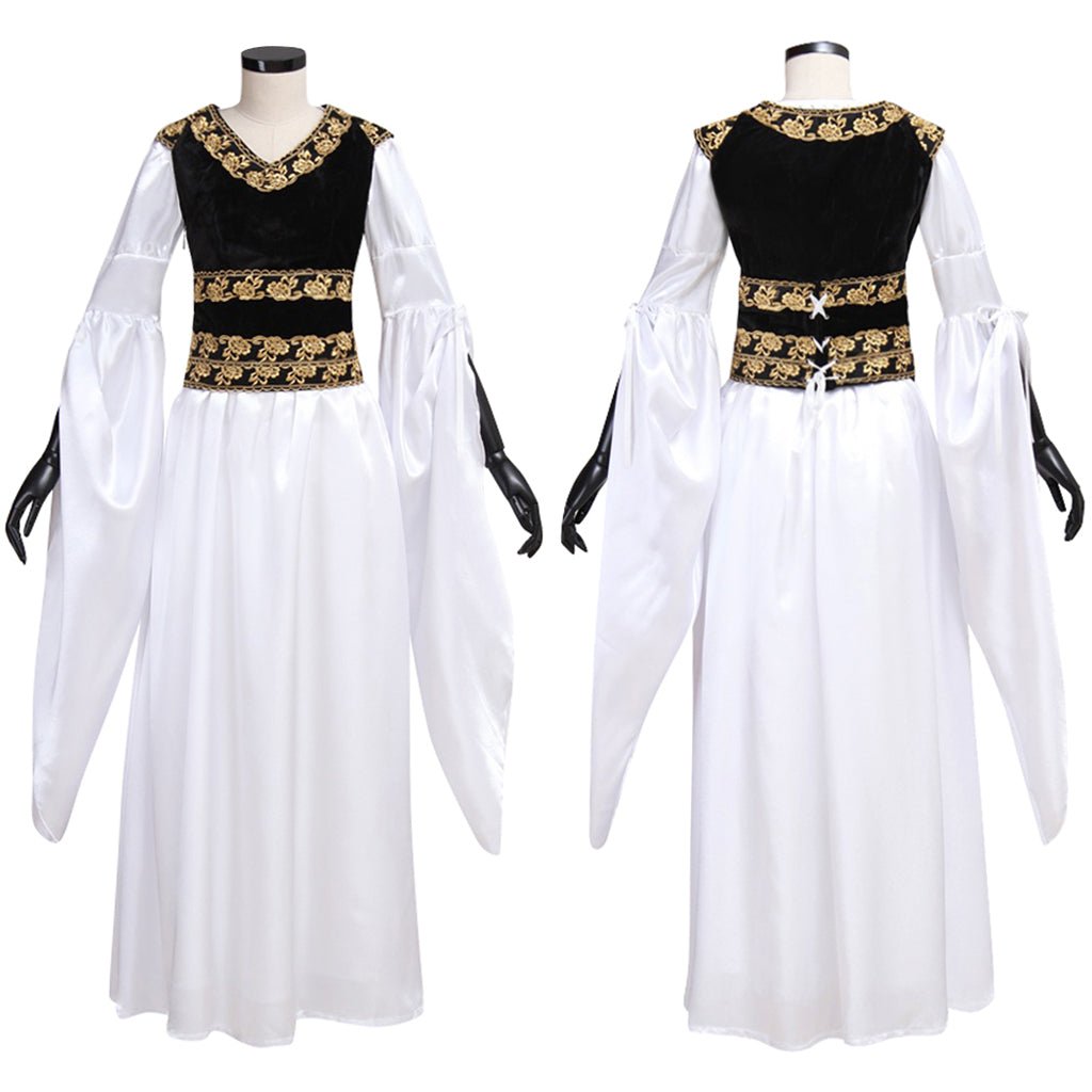 Adult's Exclusive Astricos Vintage Medieval White Dress with Black Vest for Cosplay and Themed Parties - Astricos