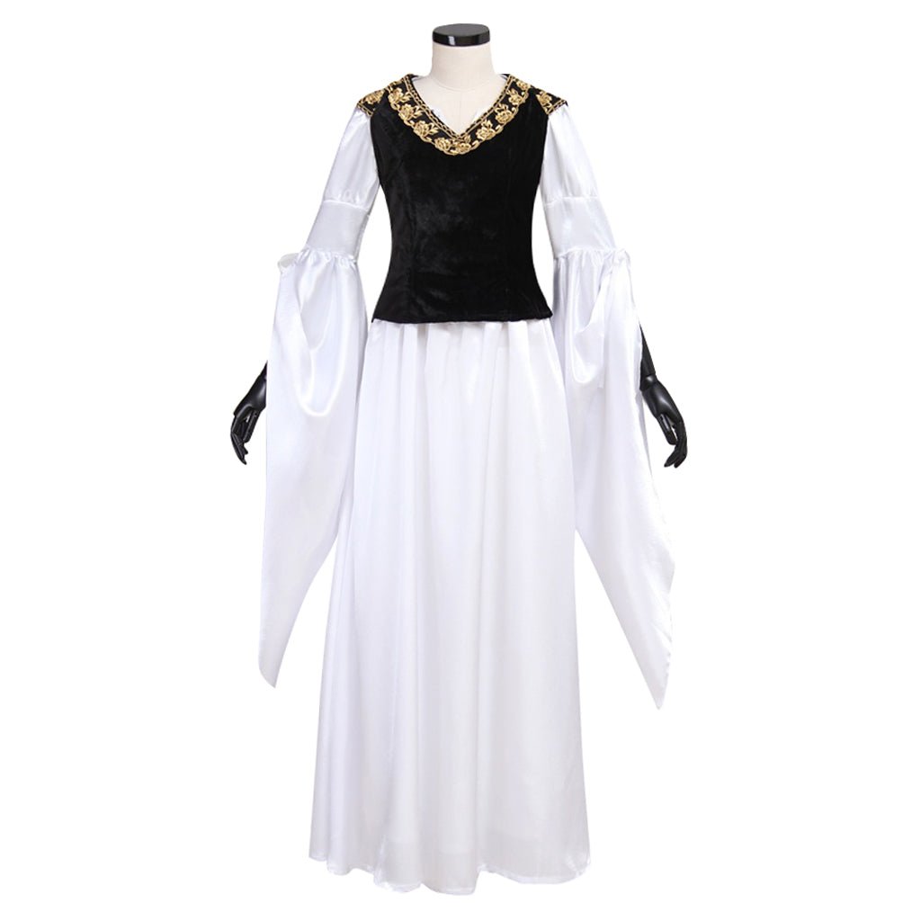 Adult's Exclusive Astricos Vintage Medieval White Dress with Black Vest for Cosplay and Themed Parties - Astricos