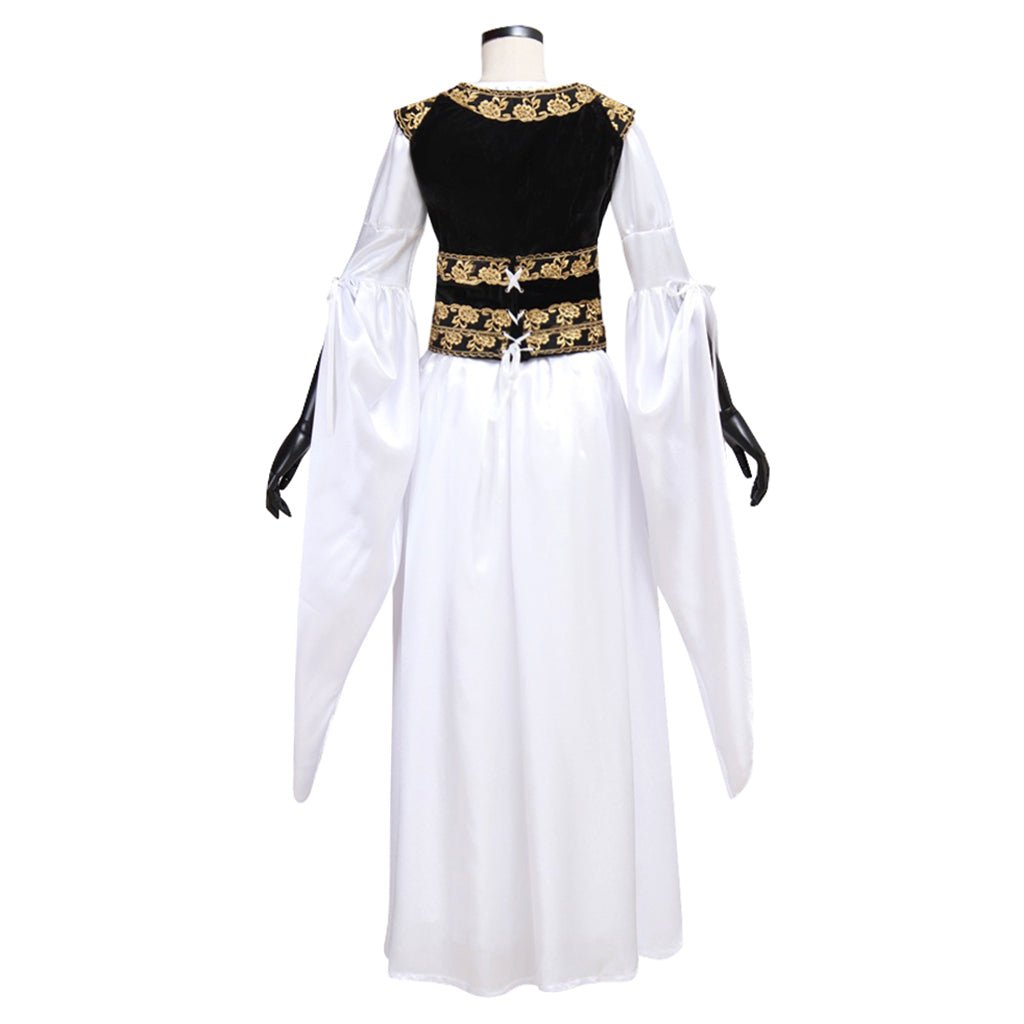 Adult's Exclusive Astricos Vintage Medieval White Dress with Black Vest for Cosplay and Themed Parties - Astricos